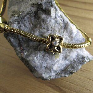 Flower Cube Gold Plated Sterling Silver European Charm with Crystals